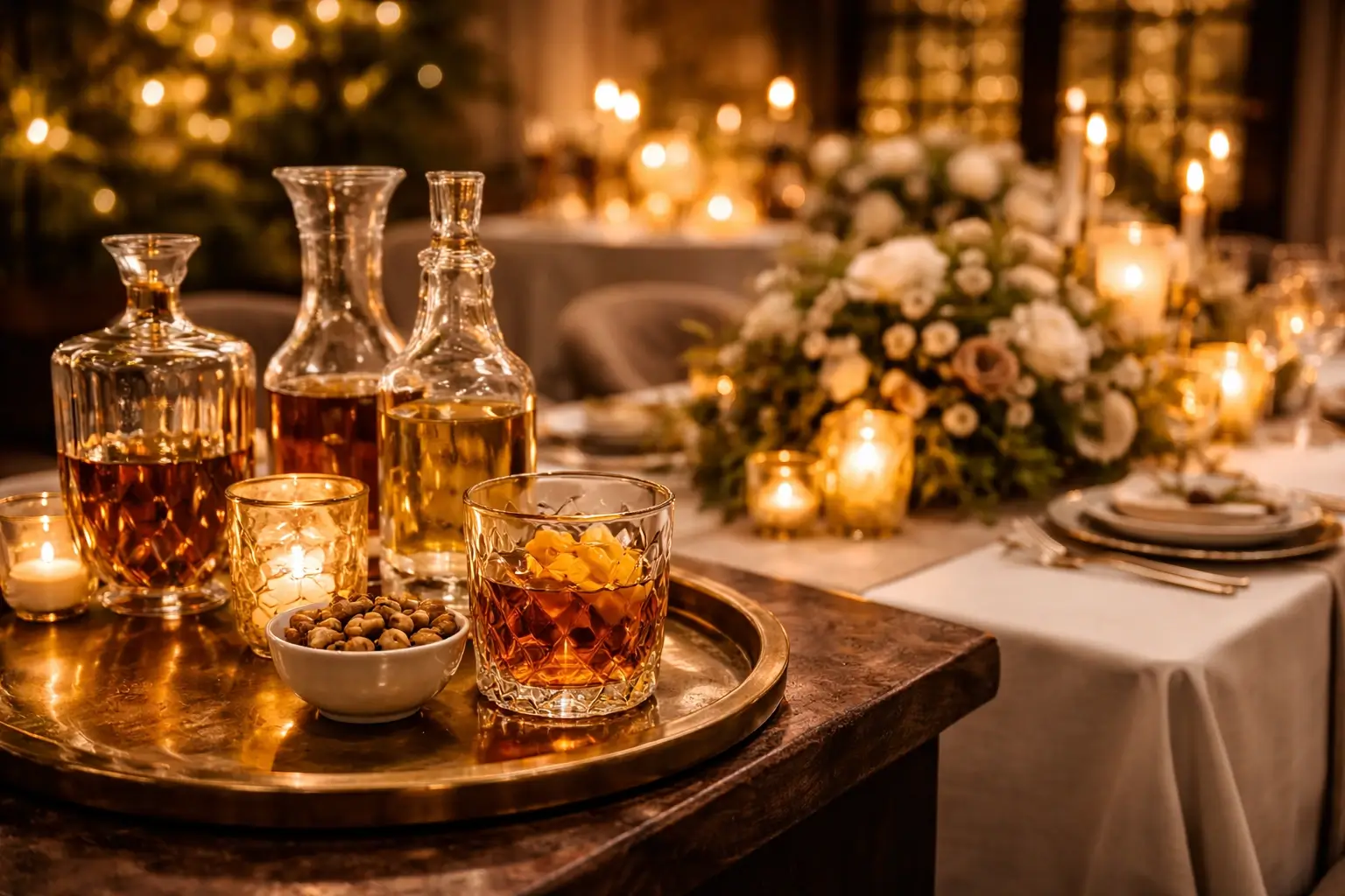 Cocktail and table styling detail in a refined event atmosphere