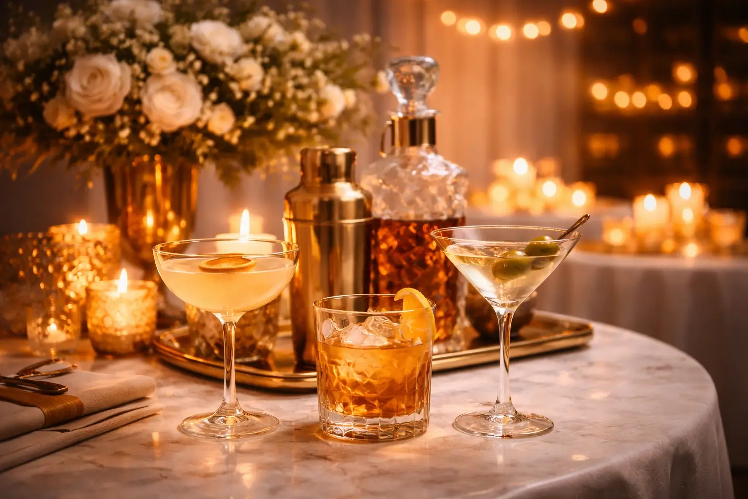 Private event detail with cocktails and table styling