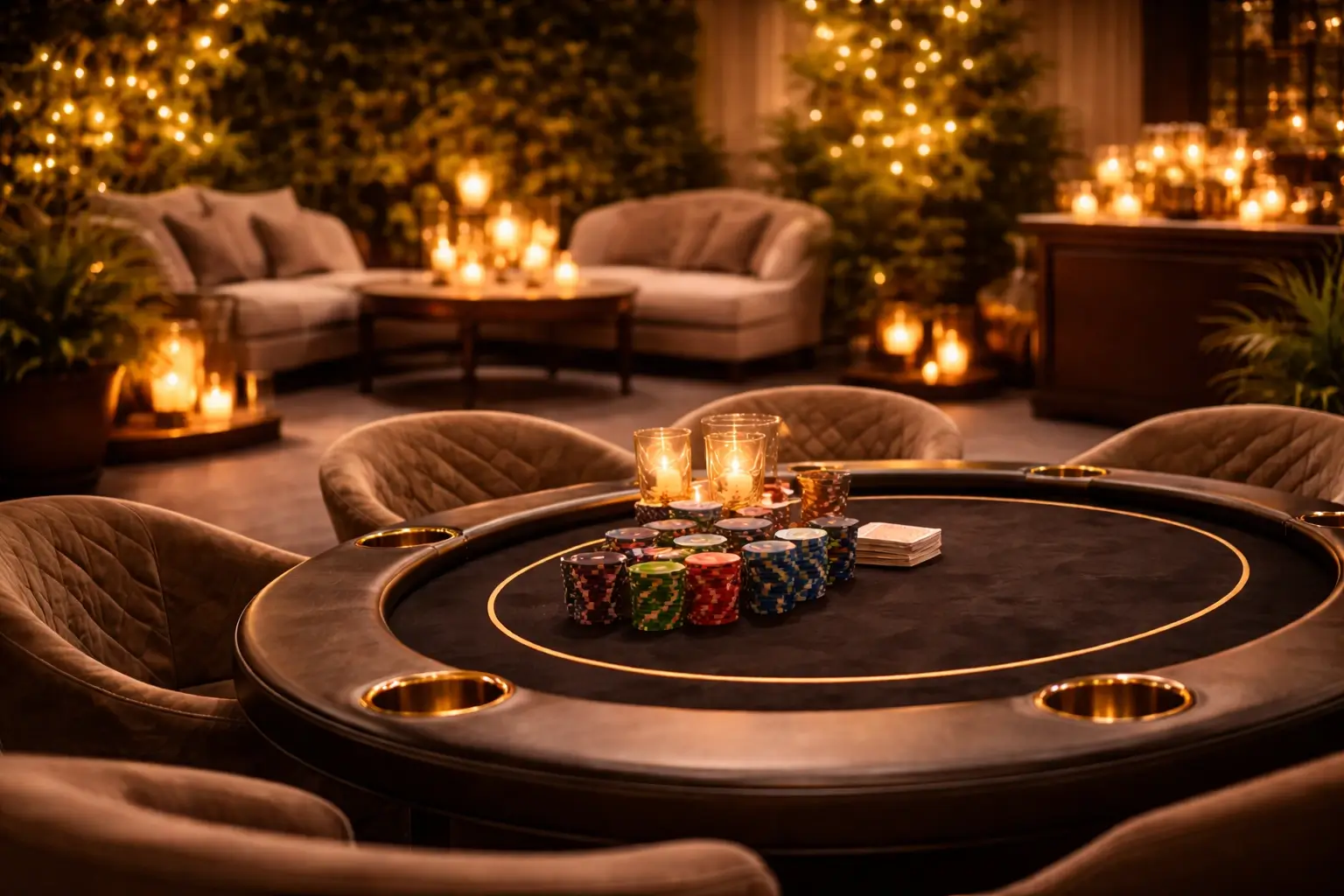 Stylish poker table integrated into a premium event atmosphere