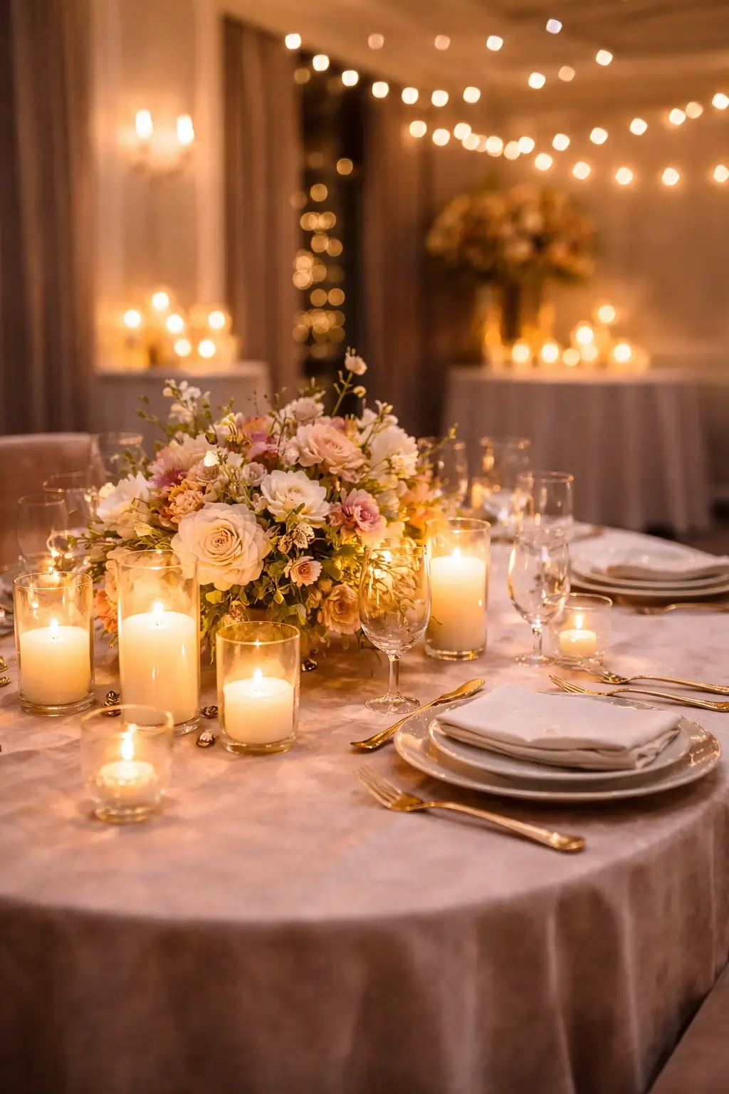 Private celebration setup with candles, florals and intimate atmosphere