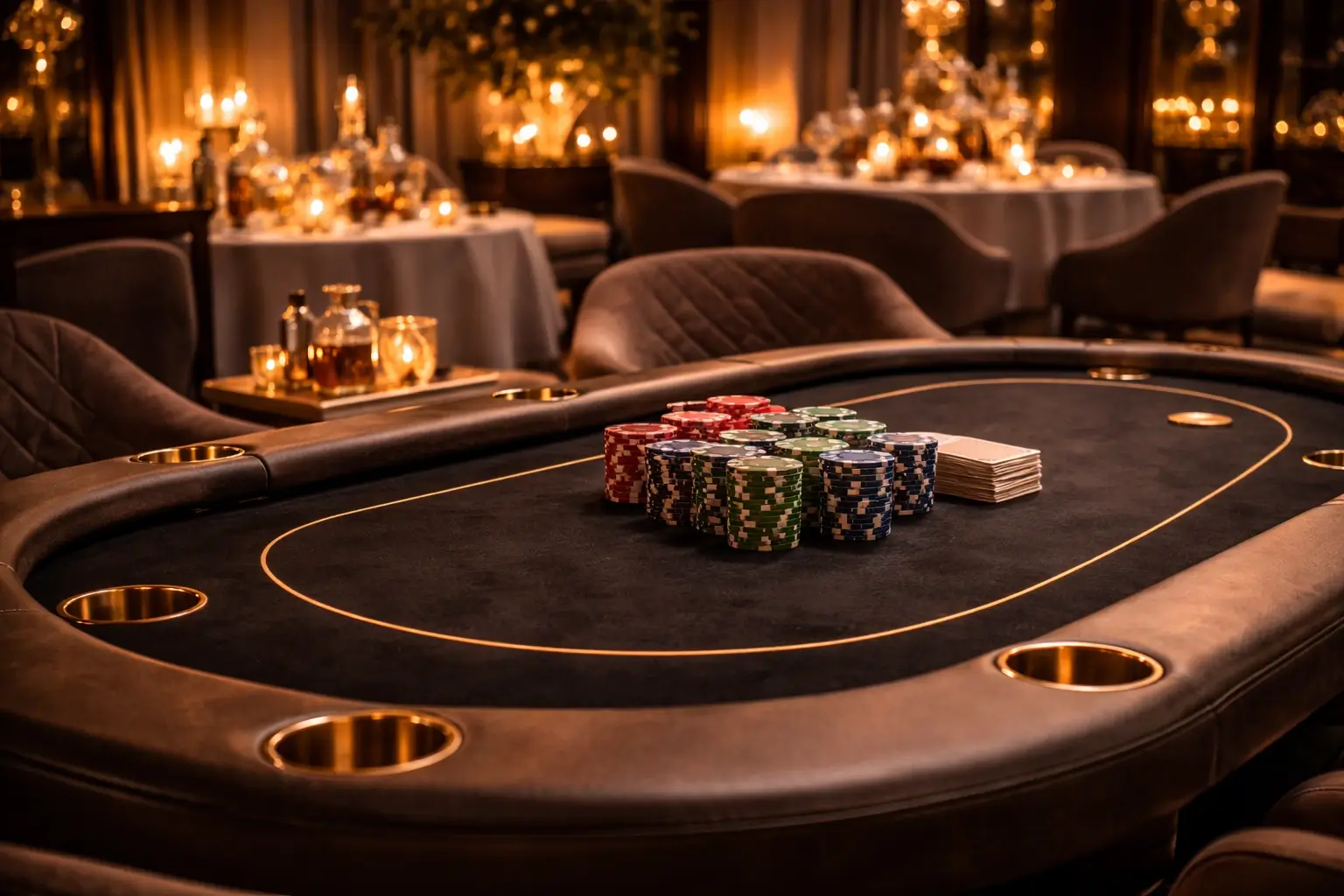 Poker setup integrated into a stylish event atmosphere
