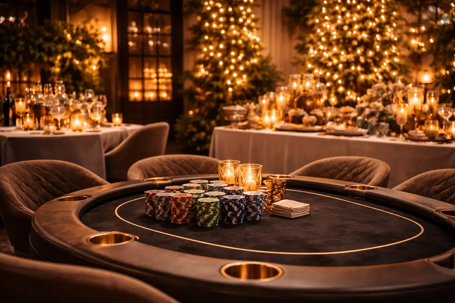 Interactive seasonal event setup with ambient styling